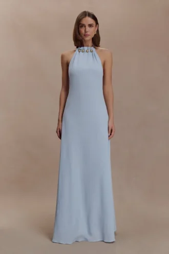 Abeda Cotton Maxi Dress With Hardware – Pale Blue