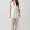 Abigail V Neck Fringe Maxi Dress – White Abigail V Neck Fringe Maxi Dress – White