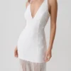 Abigail V Neck Fringe Maxi Dress – White Abigail V Neck Fringe Maxi Dress – White