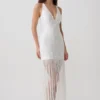 Abigail V Neck Fringe Maxi Dress – White Abigail V Neck Fringe Maxi Dress – White