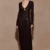 Acadia Diamante Long Sleeve Maxi Dress – Black Acadia Diamante Long Sleeve Maxi Dress – Black