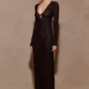 Acadia Diamante Long Sleeve Maxi Dress – Black Acadia Diamante Long Sleeve Maxi Dress – Black