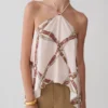 Adelaide Draped Satin Halter Top – Chain Print Adelaide Draped Satin Halter Top – Chain Print