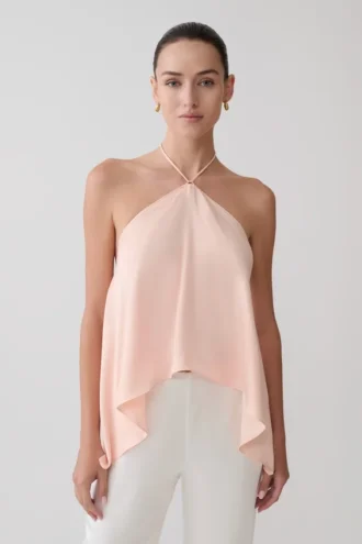 Adelaide Draped Satin Halter Top – Peach