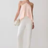 Adelaide Draped Satin Halter Top – Peach Adelaide Draped Satin Halter Top – Peach