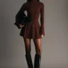 Adena Pointelle Knit Mini Dress – Chocolate