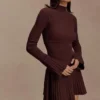Adena Pointelle Knit Mini Dress – Chocolate