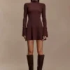 Adena Pointelle Knit Mini Dress – Chocolate