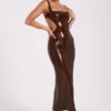 Adoria Sequin Cut Out Maxi Dress – Chocolate Adoria Sequin Cut Out Maxi Dress – Chocolate