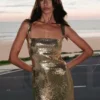 Adoria Sequin Cut Out Maxi Dress – Gold Adoria Sequin Cut Out Maxi Dress – Gold