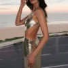 Adoria Sequin Cut Out Maxi Dress – Gold Adoria Sequin Cut Out Maxi Dress – Gold