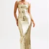 Adoria Sequin Cut Out Maxi Dress – Gold Adoria Sequin Cut Out Maxi Dress – Gold