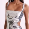 Adoria Sequin Cut Out Maxi Dress – Silver Adoria Sequin Cut Out Maxi Dress – Silver