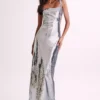 Adoria Sequin Cut Out Maxi Dress – Silver Adoria Sequin Cut Out Maxi Dress – Silver