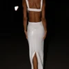 Adoria Sequin Cut Out Maxi Dress – White