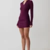 Agness Long Sleeve Button Up Knit Dress – Plum Agness Long Sleeve Button Up Knit Dress – Plum