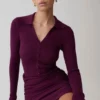 Agness Long Sleeve Button Up Knit Dress – Plum Agness Long Sleeve Button Up Knit Dress – Plum