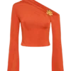 Ainsley Asymmetrical Long Sleeve Top With Floral Hardware – Burnt Orange Ainsley Asymmetrical Long Sleeve Top With Floral Hardware – Burnt Orange