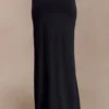 Ainsley Asymmetrical Maxi Skirt With Floral Hardware – Black Ainsley Asymmetrical Maxi Skirt With Floral Hardware – Black