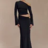 Ainsley Asymmetrical Maxi Skirt With Floral Hardware – Black Ainsley Asymmetrical Maxi Skirt With Floral Hardware – Black