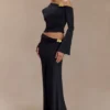 Ainsley Asymmetrical Maxi Skirt With Floral Hardware – Black Ainsley Asymmetrical Maxi Skirt With Floral Hardware – Black