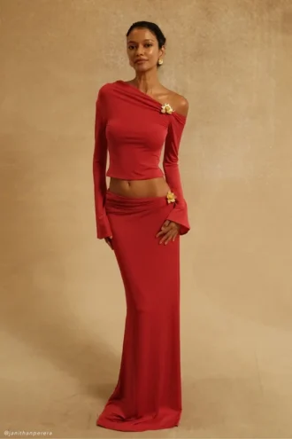 Ainsley Asymmetrical Maxi Skirt With Floral Hardware – Fuchsia Pink