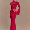 Ainsley Asymmetrical Maxi Skirt With Floral Hardware – Fuchsia Pink Ainsley Asymmetrical Maxi Skirt With Floral Hardware – Fuchsia Pink