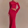 Ainsley Asymmetrical Maxi Skirt With Floral Hardware – Fuchsia Pink Ainsley Asymmetrical Maxi Skirt With Floral Hardware – Fuchsia Pink