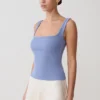 Aisling Ribbed Square Neck Sleeveless Top – Cornflower Blue Aisling Ribbed Square Neck Sleeveless Top – Cornflower Blue