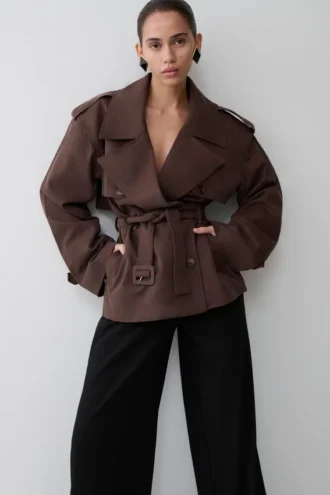 Alden Short Trench Jacket – Chocolate