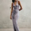 Alessandra Slinky Ruffle Maxi Dress – Grey Alessandra Slinky Ruffle Maxi Dress – Grey