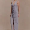 Alessandra Slinky Ruffle Maxi Dress – Grey Alessandra Slinky Ruffle Maxi Dress – Grey