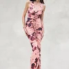 Alessandra Slinky Ruffle Maxi Dress – Pink Blurred Floral Print Alessandra Slinky Ruffle Maxi Dress – Pink Blurred Floral Print