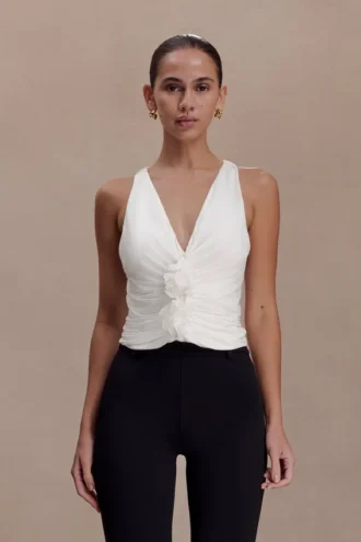 Alessandra Slinky Ruffle Top – Ivory