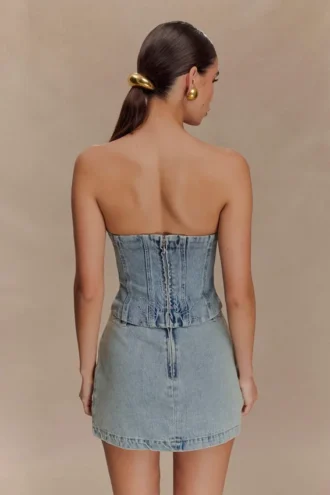 Alessia Embroidered Denim Corset – Light Vintage