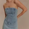 Alessia Embroidered Denim Corset – Light Vintage Alessia Embroidered Denim Corset – Light Vintage