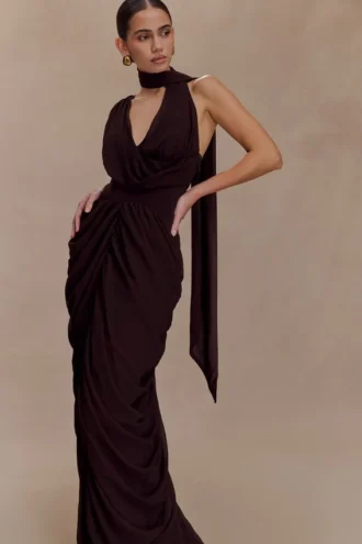 Alex Chiffon Maxi Dress – Cacao Brown