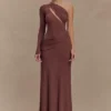 Alexius One Shoulder Knit Maxi Dress – Nutmeg Alexius One Shoulder Knit Maxi Dress – Nutmeg