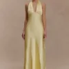 Alice Satin Halter Maxi Dress – Lemon Alice Satin Halter Maxi Dress – Lemon