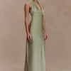 Alice Satin Halter Maxi Dress – Sage