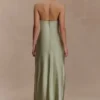 Alice Satin Halter Maxi Dress – Sage