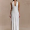 Alice Satin Halter Maxi Dress – White