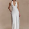 Alice Satin Halter Maxi Dress – White