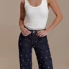 Alima Mid Rise Stud Denim Jeans – Washed Indigo Blue Alima Mid Rise Stud Denim Jeans – Washed Indigo Blue
