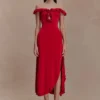 Allegra Off Shoulder Ruffle Midi Dress – Ruby Allegra Off Shoulder Ruffle Midi Dress – Ruby