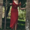 Allegra Off Shoulder Ruffle Midi Dress – Ruby Allegra Off Shoulder Ruffle Midi Dress – Ruby