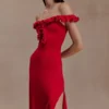 Allegra Off Shoulder Ruffle Midi Dress – Ruby Allegra Off Shoulder Ruffle Midi Dress – Ruby