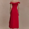 Allegra Off Shoulder Ruffle Midi Dress – Ruby Allegra Off Shoulder Ruffle Midi Dress – Ruby