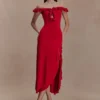 Allegra Off Shoulder Ruffle Midi Dress – Ruby Allegra Off Shoulder Ruffle Midi Dress – Ruby