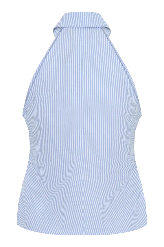 Allison Halter Sleeveless Shirt – Blue Pinstripe Allison Halter Sleeveless Shirt – Blue Pinstripe